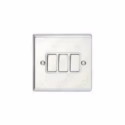 Deta Light Switch 3G 2 Way 10 Amp Polished Chrome White Insert
