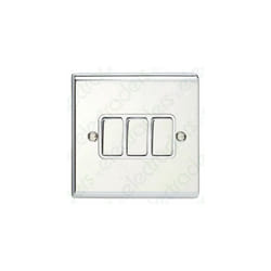 Deta Light Switch 3G 2 Way 10 Amp Polished Chrome White Insert