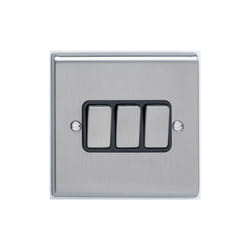 Deta SD1205SCB Light Switch 10A 3Gang 2Way (Satin Chrome/Black Insert)