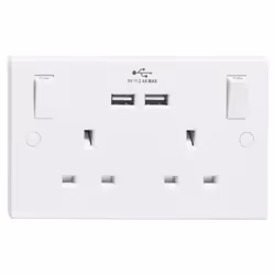 Deta V1398 Switched Socket Outlet 13A 2 Gang with 2 x USB 2.4A