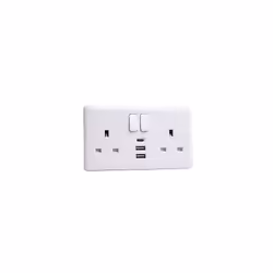 VC1288 13A 2 Gang Switched Socket with 2x USB-A and 1x USB-C Ports 5V 4A Charge