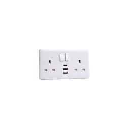 VC1288 13A 2 Gang Switched Socket with 2x USB-A and 1x USB-C Ports 5V 4A Charge