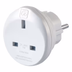 Go Travel UK-EU Adaptor, Type C (Europlug), Type D (UK), 250 V, 10 A, White, CE, WEEE