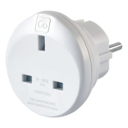 Go Travel UK-EU Adaptor power plug adapter Type C (Europlug) Type D (UK) White