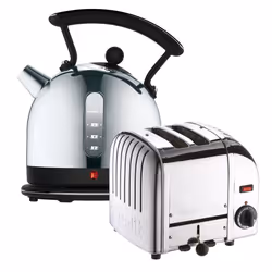 Dualit Classic 2 Slice Toaster & 2 Litre Dome Kettle Set, Black/Stainless Steel