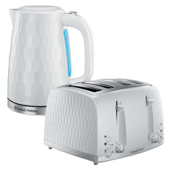 Russell Hobbs Honeycomb 4 Slice Toaster & Kettle Set, White