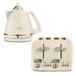 Delonghi Argento 1.7L Kettle & 4 Slice Toaster Set, Beige