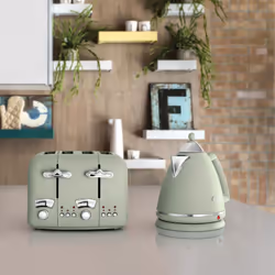 Delonghi Argento 1.7L Kettle & 4 Slice Toaster Set, Green
