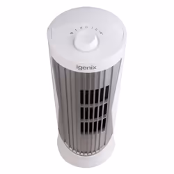 Igenix DF0020WH Mini Tower Fan, 12 Inch, 2 Speed, Oscillating, Quiet Operation, Ideal for Desks or Bedside Tables, Home or Office Use, White/Silver
