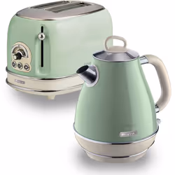 Ariete ARPK2 Retro Style Jug Kettle and 2 Slice Toaster Set, Vintage Design - Green