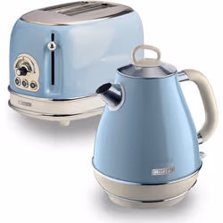 Ariete ARPK3 Retro Style Jug Kettle and 2 Slice Toaster Set, Vintage Design - Blue