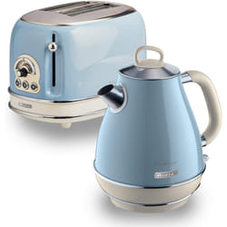 Ariete ARPK3 Retro Style Jug Kettle and 2 Slice Toaster Set, Vintage Design - Blue