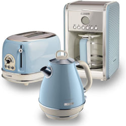 Ariete ARPK9 Retro Style Jug Kettle, 2 Slice Toaster and Filter Coffee Machine Set, Vintage Design, Blue