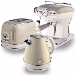 Ariete ARPK4 Retro Style Jug Kettle, 2 Slice Toaster and Espresso Machine Set, Vintage Design, Cream