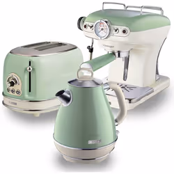 Ariete ARPK5 Retro Style Jug Kettle, 2 Slice Toaster and Espresso Machine Set, Vintage Design, Green