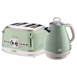 Ariete ARPK20 Retro Style Jug Kettle and 4 Slice Toaster Set, Vintage Design - Green
