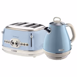 Ariete ARPK21 Retro Style Jug Kettle and 4 Slice Toaster Set, Vintage Design - Blue