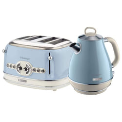 Ariete ARPK21 Retro Style Jug Kettle and 4 Slice Toaster Set, Vintage Design - Blue