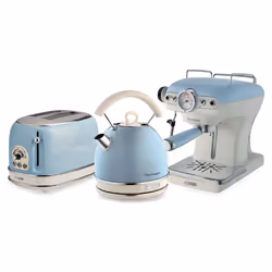 Ariete ARPK18 Retro Style Dome Kettle, 2 Slice Toaster and Espresso Machine Set, Vintage Design, Blue