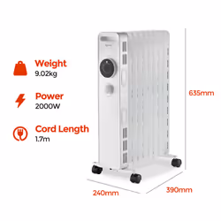 Igenix IG2620 Oil Filled Radiator, 2kW/2000W,   Overheat Protection, White