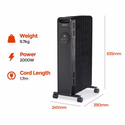 Igenix IG2621BL Digital Oil Filled Radiator, 2kW/2000W, Overheat Protection, Black