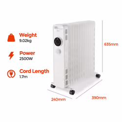 Igenix IG2625 Oil Filled Radiator, 2.5kW/2500W, Overheat Protection, White