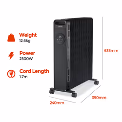 Igenix IG2626BL Digital Oil Filled Radiator, 2.5kW/2500W, Overheat Protection, Black
