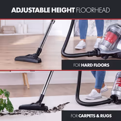 Ewbank EW3130 MOTION2 Pet Cylinder Bagless Vacuum Cleaner, HEPA Filter to Trap Dust & Mould, 3 Litre Capacity, 700W, Floorhead Attachments, Silver/red