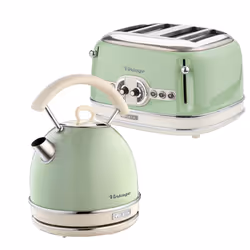 Ariete ARPK40 Retro Style Dome Kettle and 4 Slice Toaster Set, Vintage Style, Green
