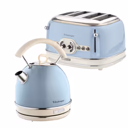 Ariete ARPK41 Retro Style Dome Kettle and 4 Slice Toaster Set, Vintage Style, Blue