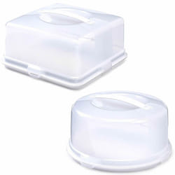 Plastic Cake Box Carrier Storage Container with Handle Locking Lid Round Square - Square