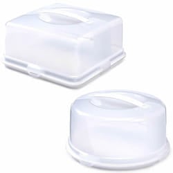 Plastic Cake Box Carrier Storage Container with Handle Locking Lid Round Square - Round