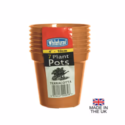 ) Terracotta Colour Plastic Plant Flower Pots or Saucers - Various sizes 3" to 15" - 4" Pot (Pack of 7