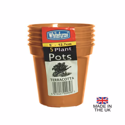 ) Terracotta Colour Plastic Plant Flower Pots or Saucers - Various sizes 3" to 15" - 5" Pot (Pack of 5