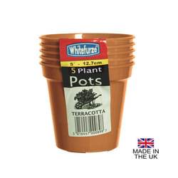 ) Terracotta Colour Plastic Plant Flower Pots or Saucers - Various sizes 3" to 15" - 5" Pot (Pack of 5