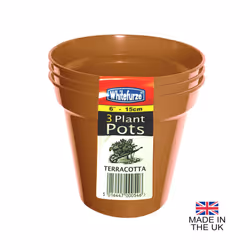 ) Terracotta Colour Plastic Plant Flower Pots or Saucers - Various sizes 3" to 15" - 6" Pot (Pack of 3