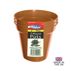 ) Terracotta Colour Plastic Plant Flower Pots or Saucers - Various sizes 3" to 15" - 6" Pot (Pack of 3
