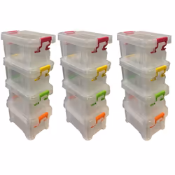 Set Of 12 0.2L Mini Clip Top Stackable Storage Boxes Organiser