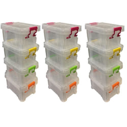 Set Of 12 0.2L Mini Clip Top Stackable Storage Boxes Organiser