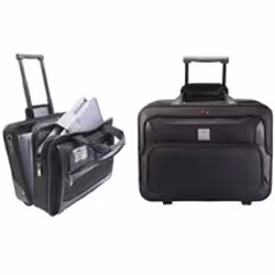 Deluxe Nylon Wheeled Laptop Case with integral trolley mechanism. Removable laptop slipcase. one pocket with two divider sect ...