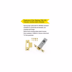 TML125 Internal 2 1/2" 65mm Brass Tubular Mortice Latch 2.5" 10 Pack