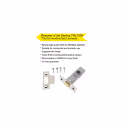 TML130 Internal 3" / 75mm Nickel Tubular Mortice Latch, 3.0" 10 Pack