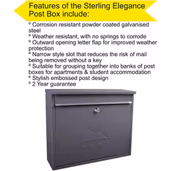 Sterling MB02A Anthracite Burg-WÃ¤chter Elegance Wall Mounted Galvanised Steel Lockable Weatherproof Post Box RAL 7016-36x31x10cm