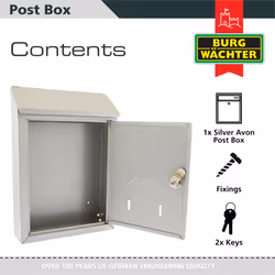 Burg-Wachter MB09S Avon Rear Entry Wall Mounted Galvanised Steel Lockable Weatherproof Post Box - Silver - 21x30x7cm