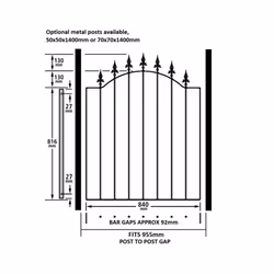 Warwick Single Metal Spear-Top Garden Gate - 920-990mm GAP X 1076mm High