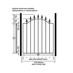 Warwick Single Metal Spear-Top Garden Gate - 920-990mm GAP X 1076mm High