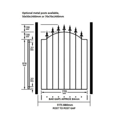 Warwick Single Metal Spear-Top Garden Gate - 850-910mm GAP X 1076mm High