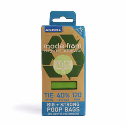 Ancol Made From Poop Bag 8 Rolls 120 Bags Unscented Tie Handles Sturdy