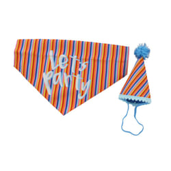 Ancol Pawty Dog Stripe Hat with Bandana Set Sparkly Stylish Pet Puppy Celebration Accessories Medium Large