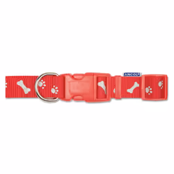 Indulgence Nylon Adjustable Collar Paw N Bone Red 20-30cm Sz 1-2